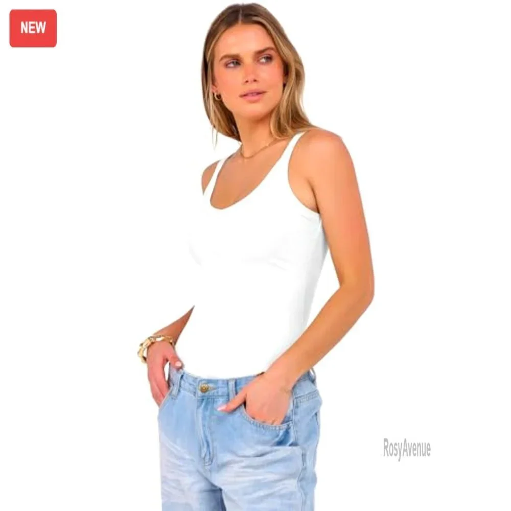 Ribbed V Neck Tank Top Women's Slim Fit Camisole Rayon Spaghetti Strap - Picture 4 of 8
